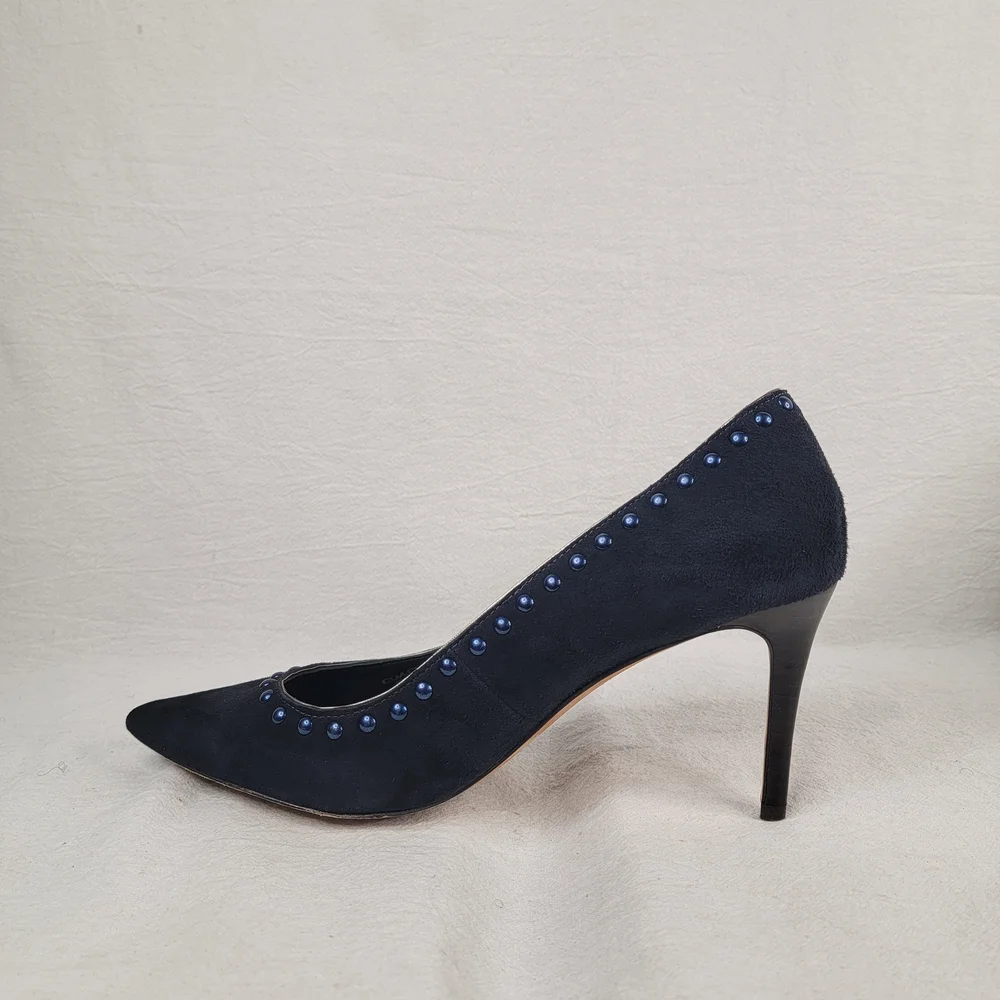 COACH Smith Rivets Navy Blue Suede Pointed Toe Pumps Stiletto Heels Size 8 B
​ - Picture 2 of 11